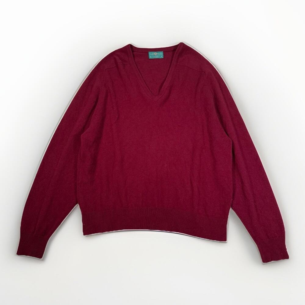 VTG Alan Paine England 100% Cashmere Knit V-Neck Sweater Size 48 US XL Red